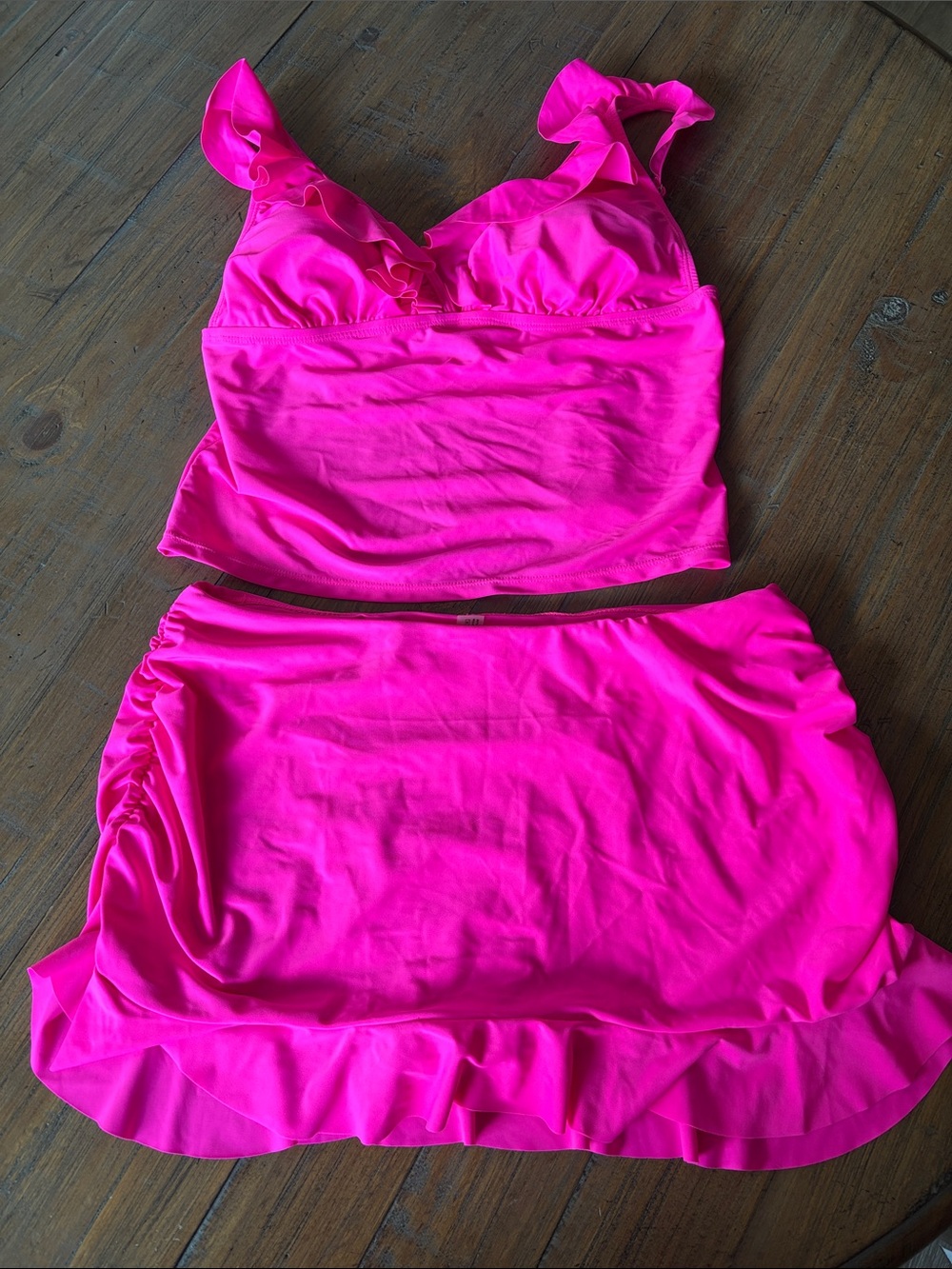 Hot pink size XL swim top and skirt